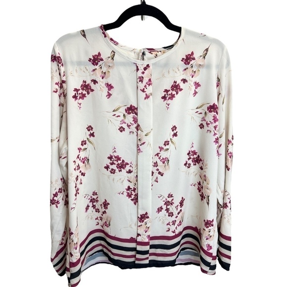 Le Mirage pink black beige floral long sleeve blouse top EU 46 - Picture 3 of 13